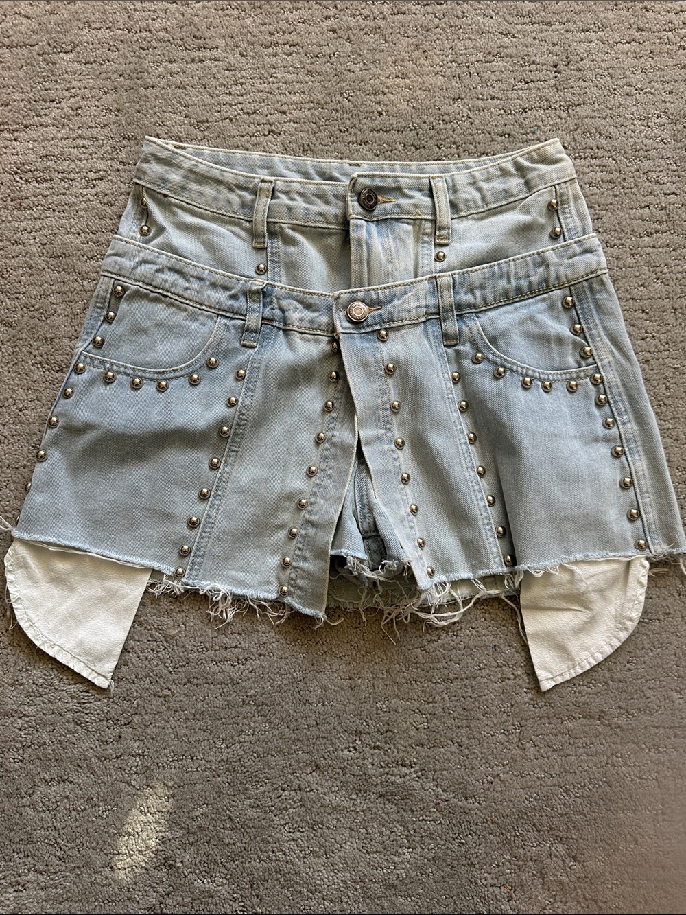 Light Wash Studded Denim Skirt-Shorts